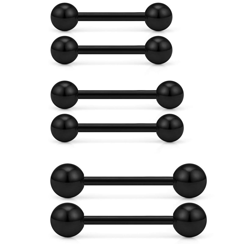 Ftovosyo Nipple Shield Barbell 12G 3 Pairs Stainless Steel Externally Threaded Tongue Ring Bar Body Piercing Jewelry 12mm 14mm 16mm Black - Image 1